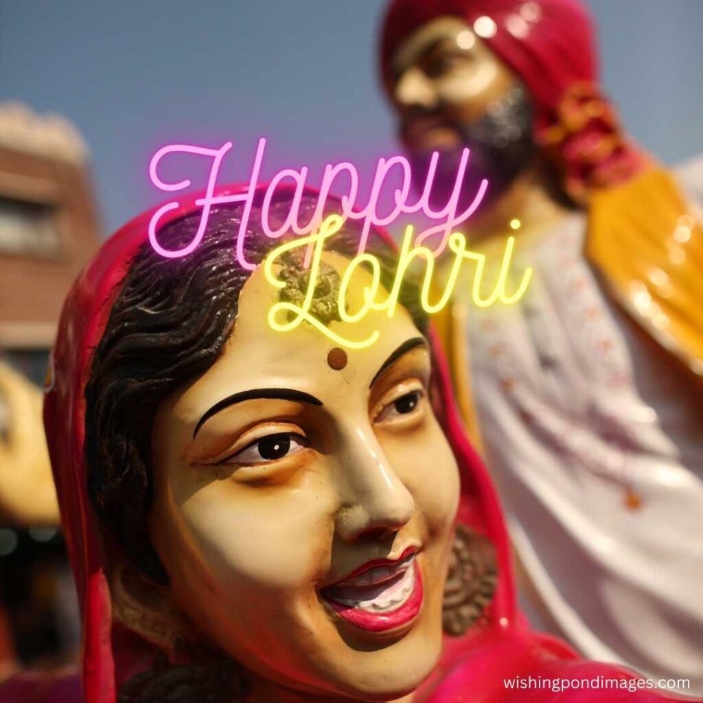 A statue of Punjabi couple in cultural dress celebrating happy Lohri - Happy Lohri Images