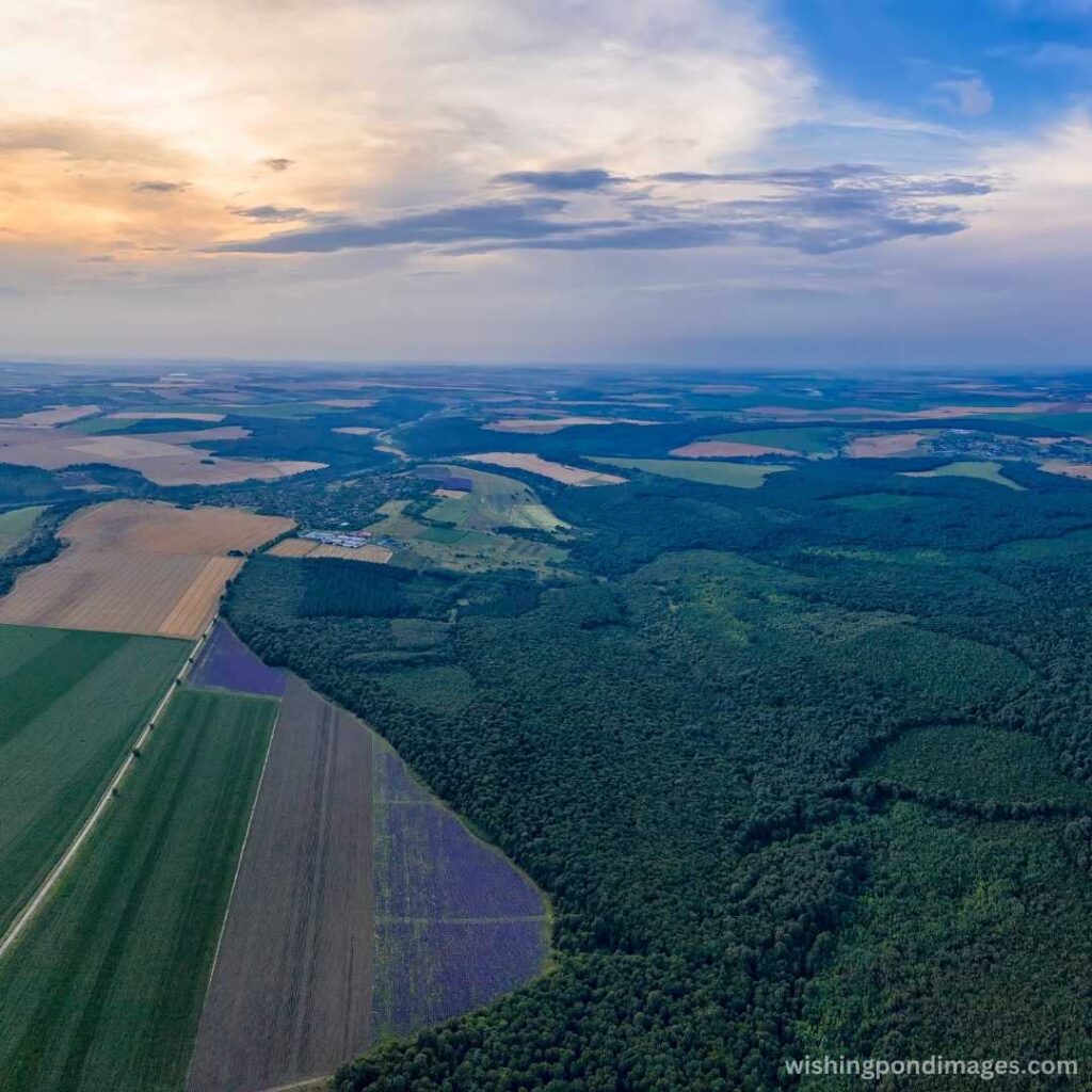 A view from above of plowed and green fields - Nature Images