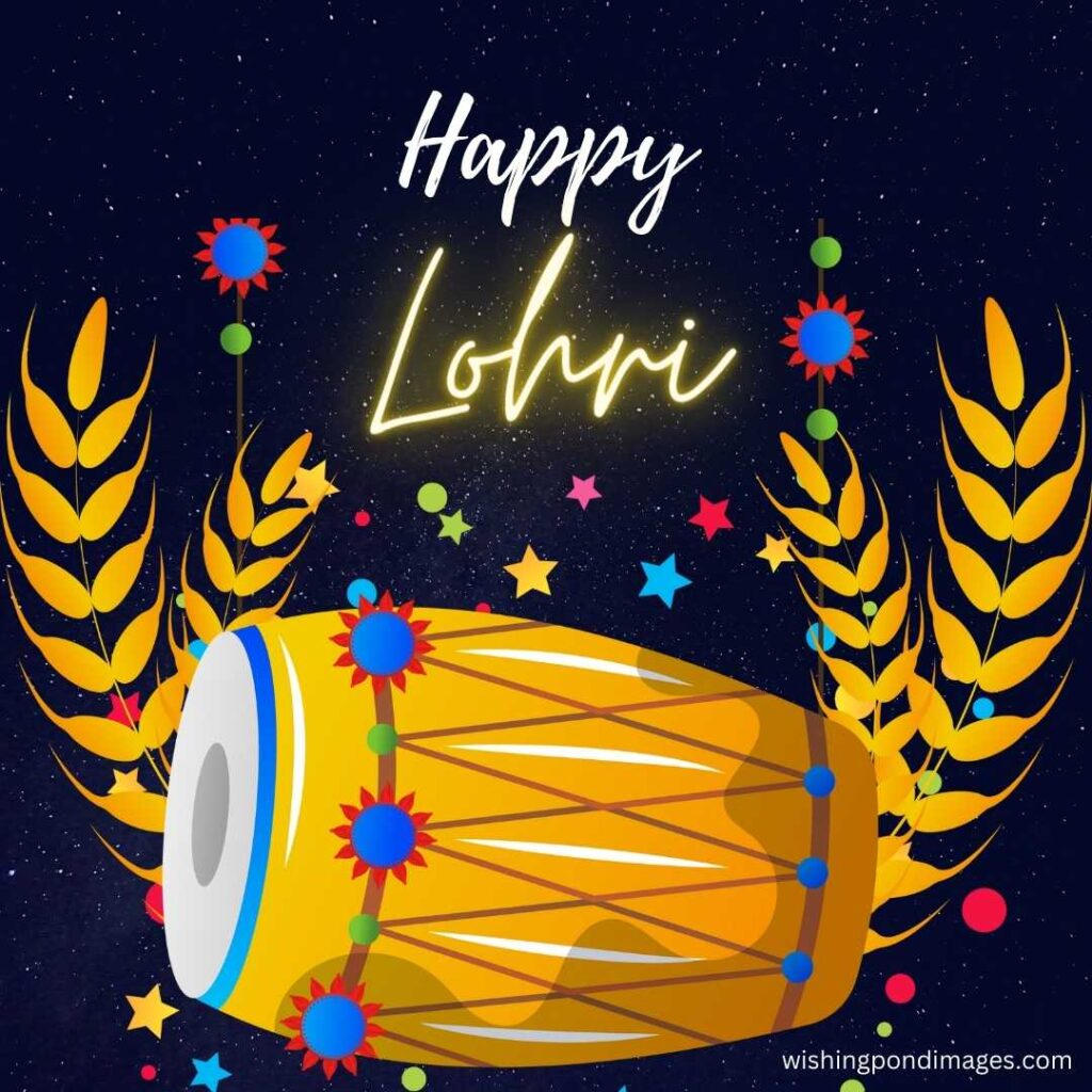 Happy Lohri celebrations with dhol and flowers - Happy Lohri Imges