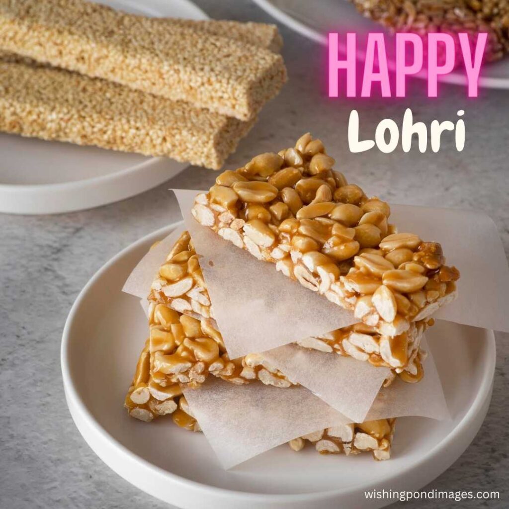Happy lohri celebrations with peanut chikki and sesame seed chikki - Happy Lohri Images