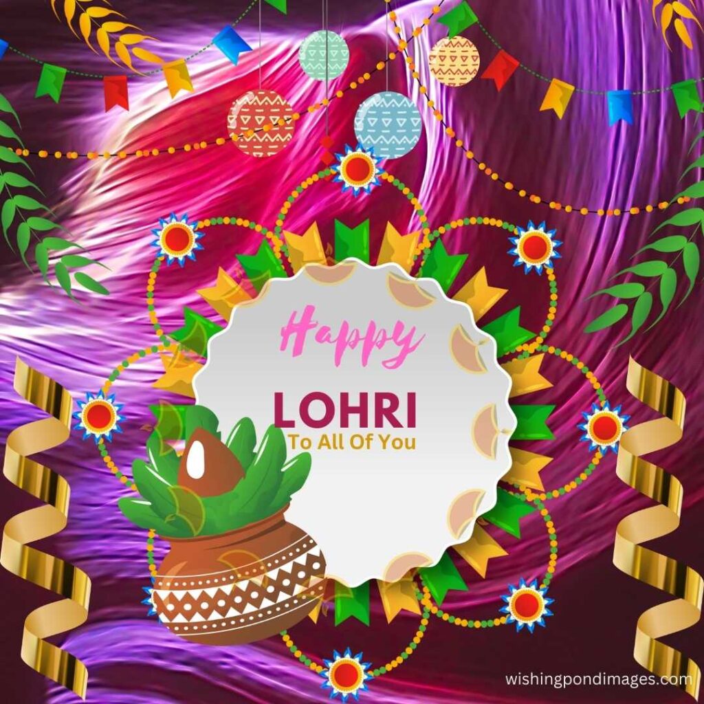 Lohri celebration decoration with kalash and materials with purple background - Happy lohri images
