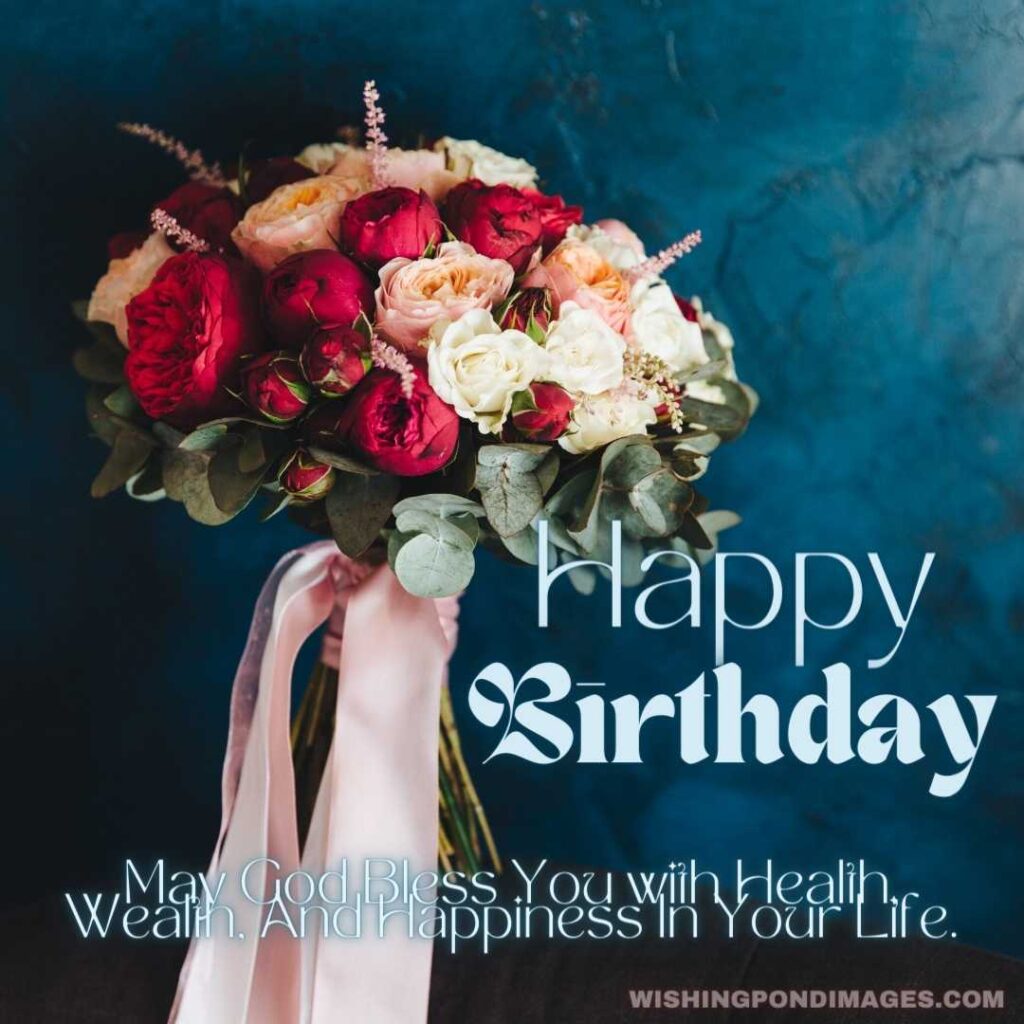 Beautiful colorful roses ties in bouquets with ribbon - Happy Birthday Flower Images