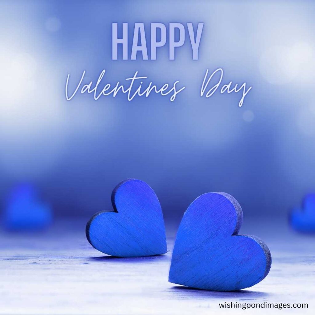 Blue colored-shape hearts in standing position on Valentines day