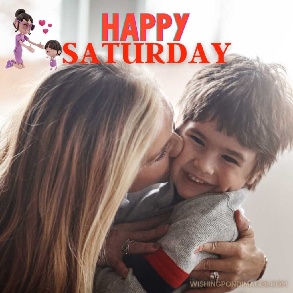 An adorable little boy bonding with his mother in the sofa at home - Good morning happy Saturday
