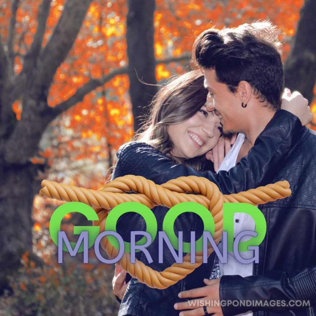 A beautiful couple hugging each other outdoor. Good Morning Coffee Images
