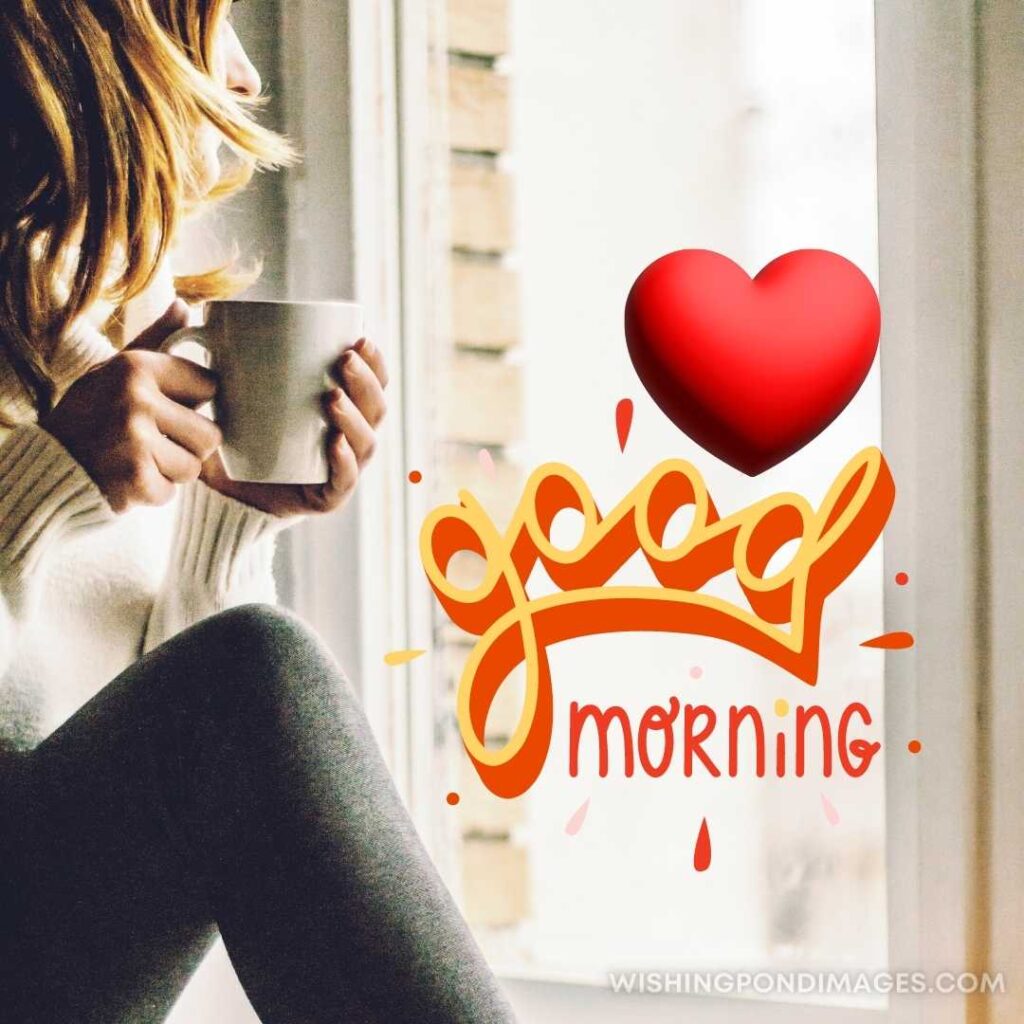 A girl drinking a coffee sitting next to the window in the morning. Good Morning Coffee Images