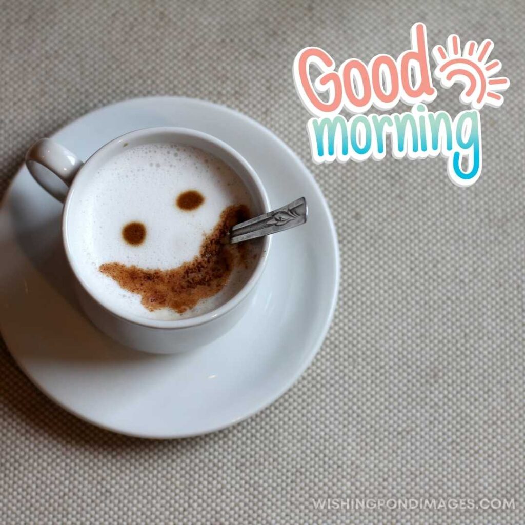 An image of coffee with smile on the table. Good Morning Coffee Images