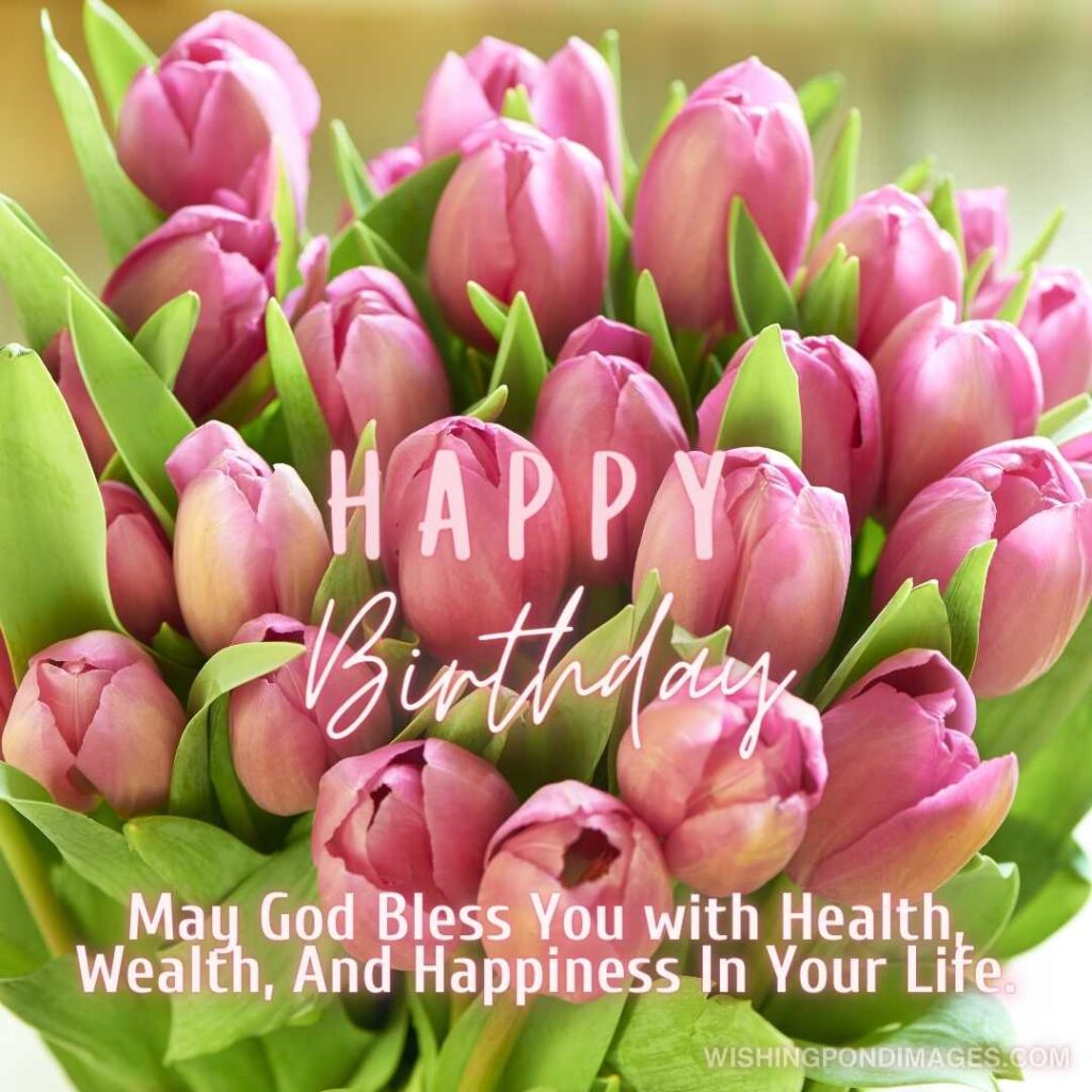 Beautiful bouquet of spring pink tulips flowers. Happy birthday tulips flowers images