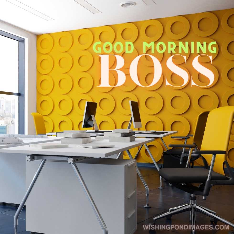 Modern office interior with yellow furnishing. Good Morning Boss