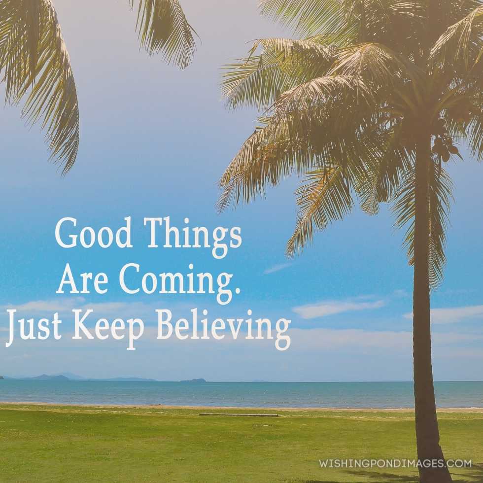 Motivational and inspirational quote on blurred background of blue ocean and palm trees - Inspirational quote images