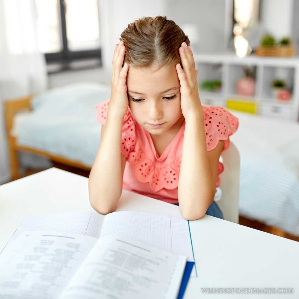 Sad student girl with a notebook at home. Sad girl in room (2).