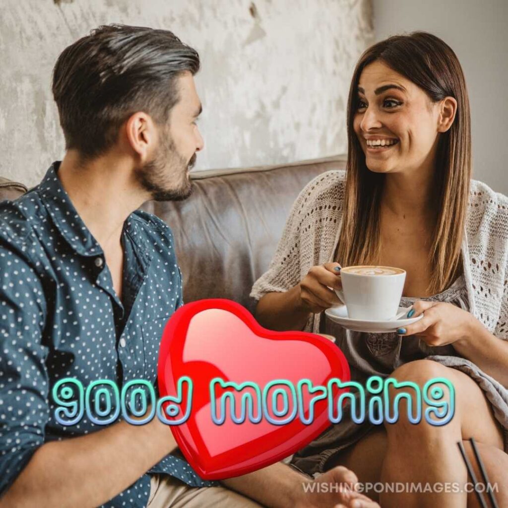 Smiling Caucasian couple sitting together at a Cafe. Good Morning Coffee Images