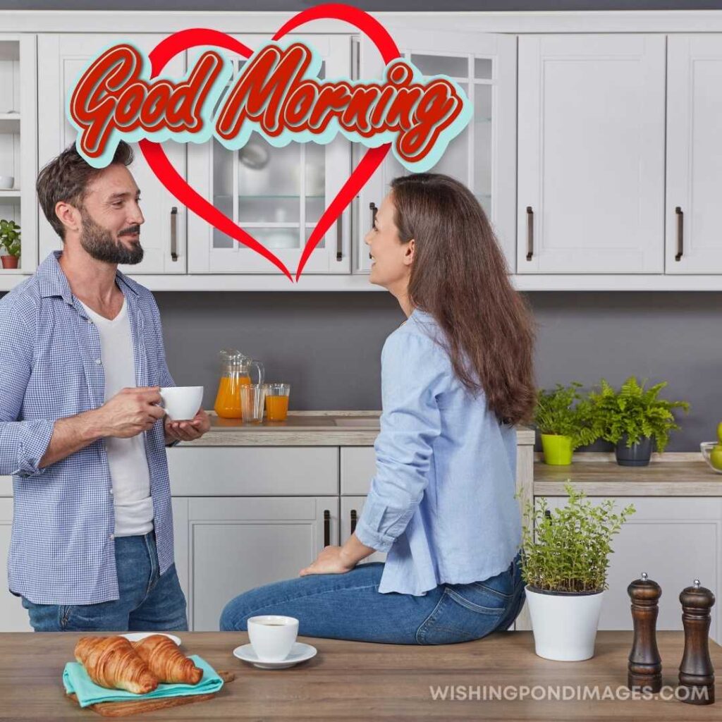 Young couple in love in the kitchen enjoying a coffee. Good Morning Coffee Images