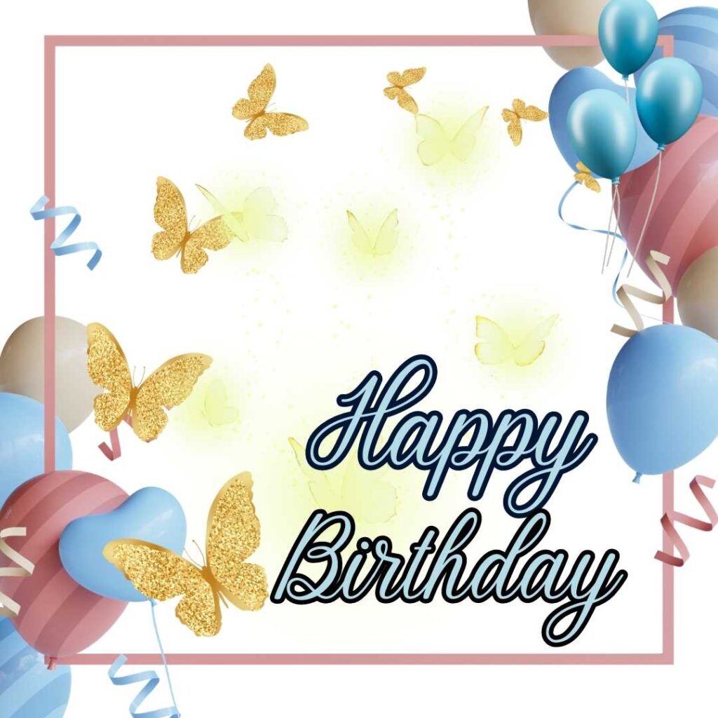 Colorful balloon frame with butterflies. Happy birthday butterfly images