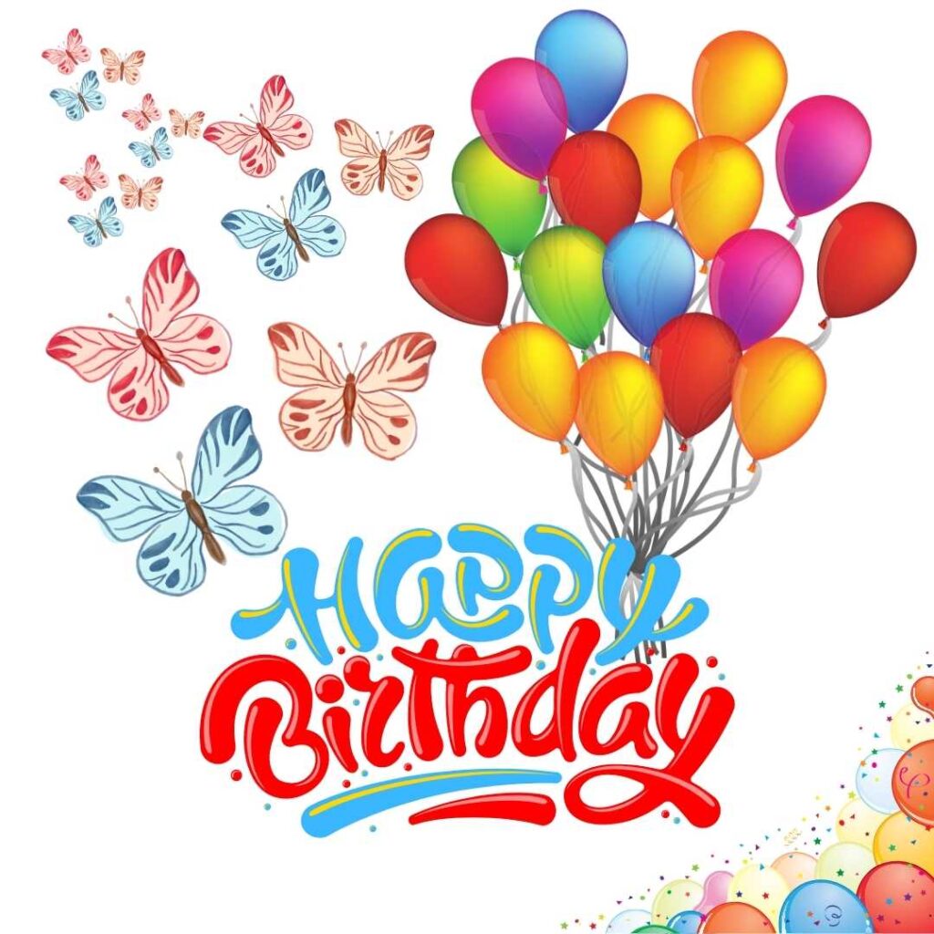 Colorful balloons with butterflies. Happy birthday butterfly images