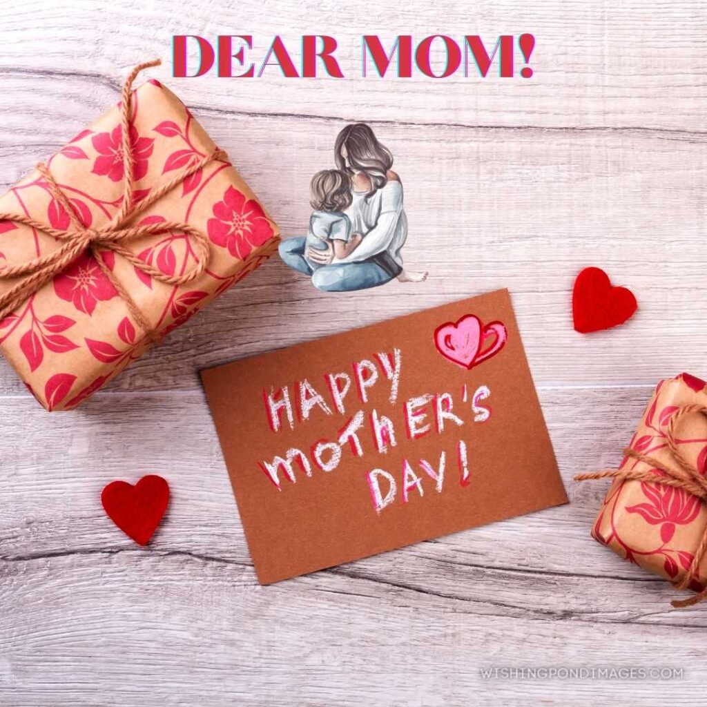 Fabric hearts and wrapped gifts. Happy Mothers Day images