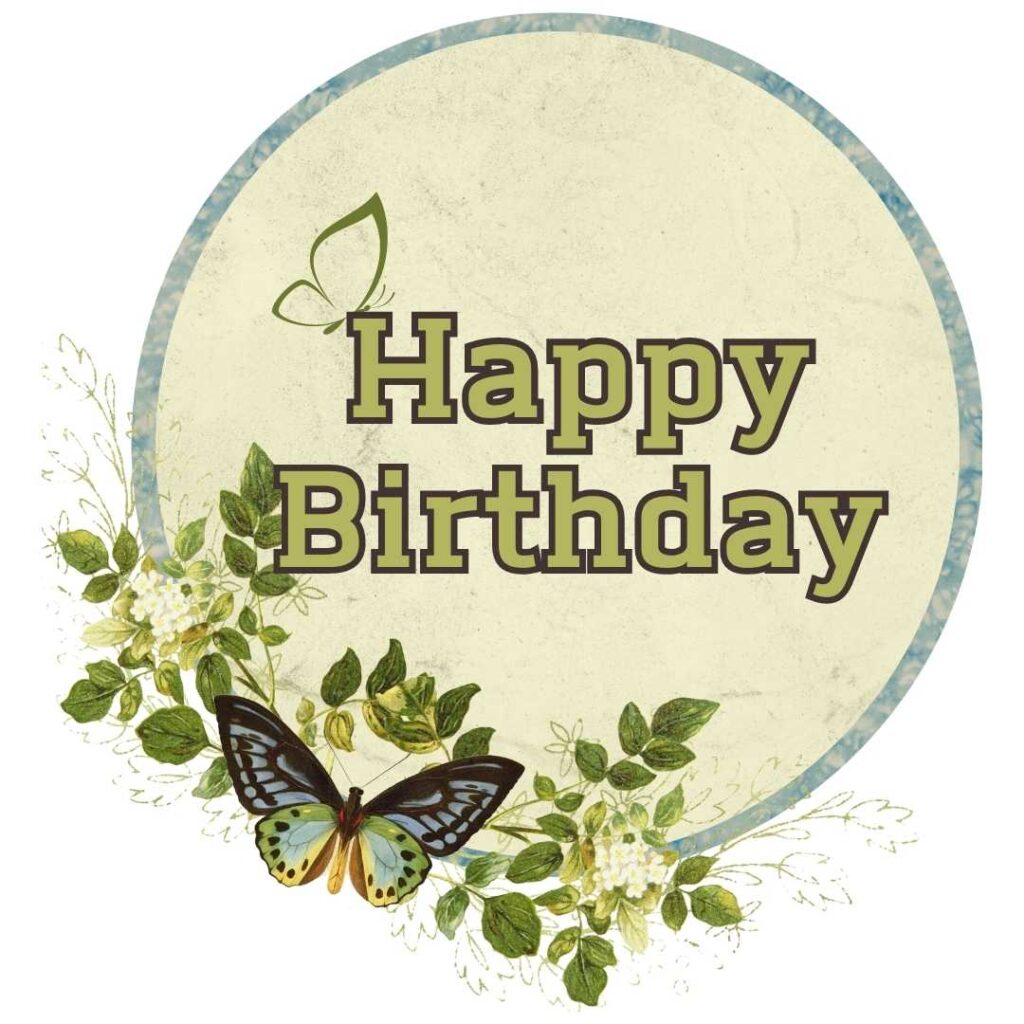 Green-colored butterfly circle frame. Happy birthday butterfly images