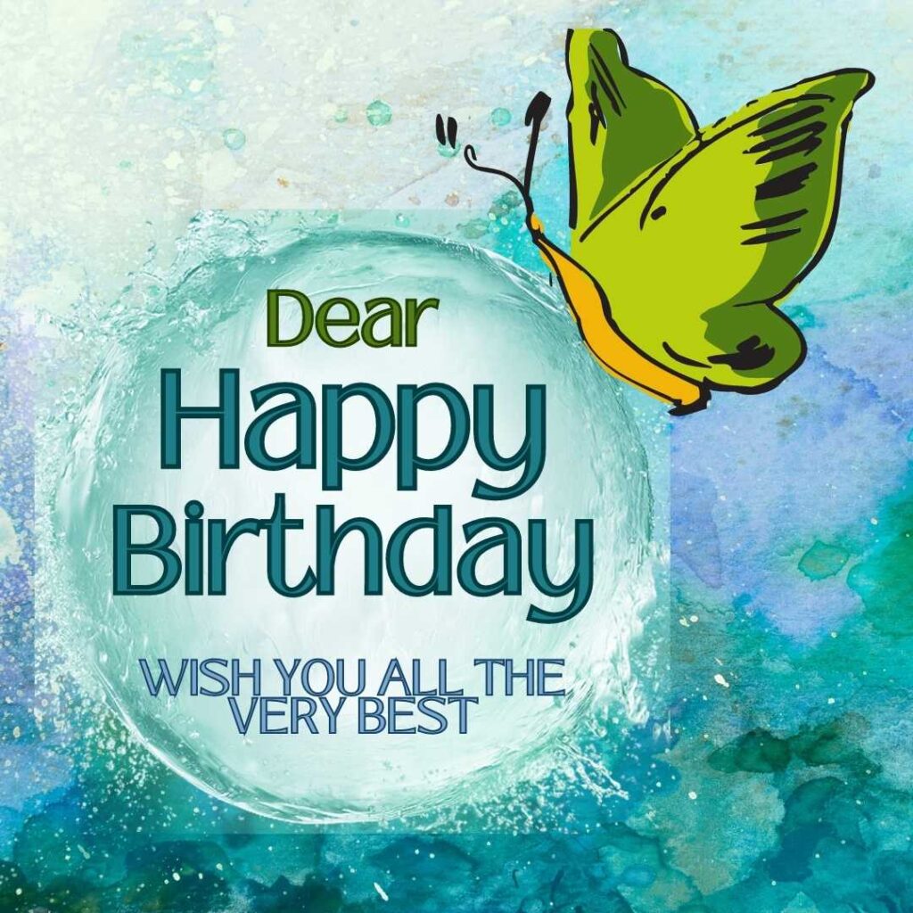 Green watercolor background with green-yellow butterfly. Happy birthday butterfly images