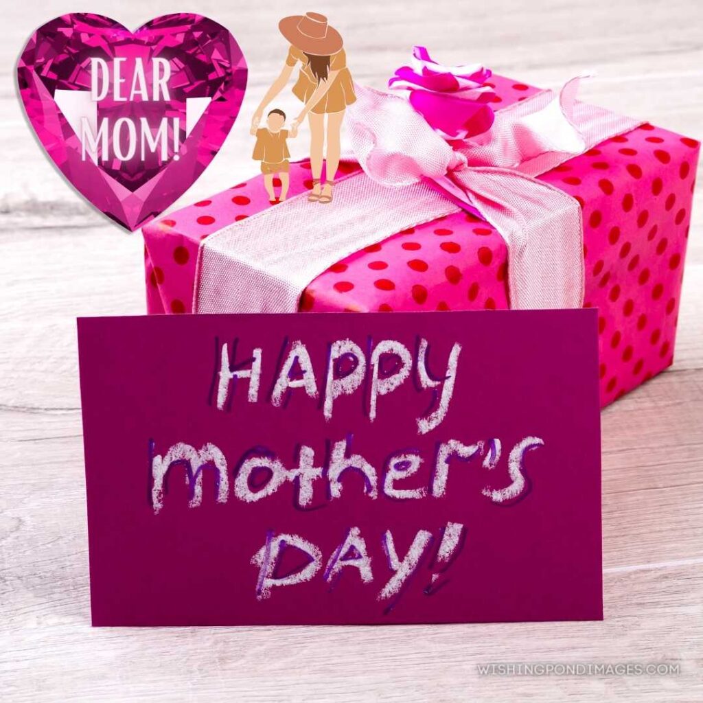 Greeting card aside pink box. Happy Mothers Day images