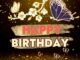 Purple-golden butterfly on a glittery gold background. Awesome Happy Birthday Butterfly Images Graphics Pictures